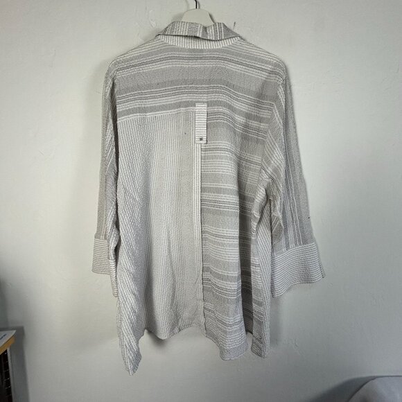 Habitat Womens White Black Striped Textured Button-Up Oversized Shirt Artsy Top - Picture 2 of 9